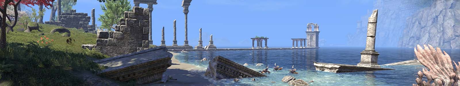Ancient coastal ruins beside the clear waters of Summerset in The Elder Scrolls Online